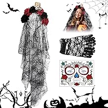 Miioto Bandeau Halloween, Couronne de Fleurs Avec Voile Noir Halloween, Halloween Bandeau Floral, Serre-Tete Floral Bandeau, Gothique Femme Couronne, Halloween, Déguisement de Jour Des Morts