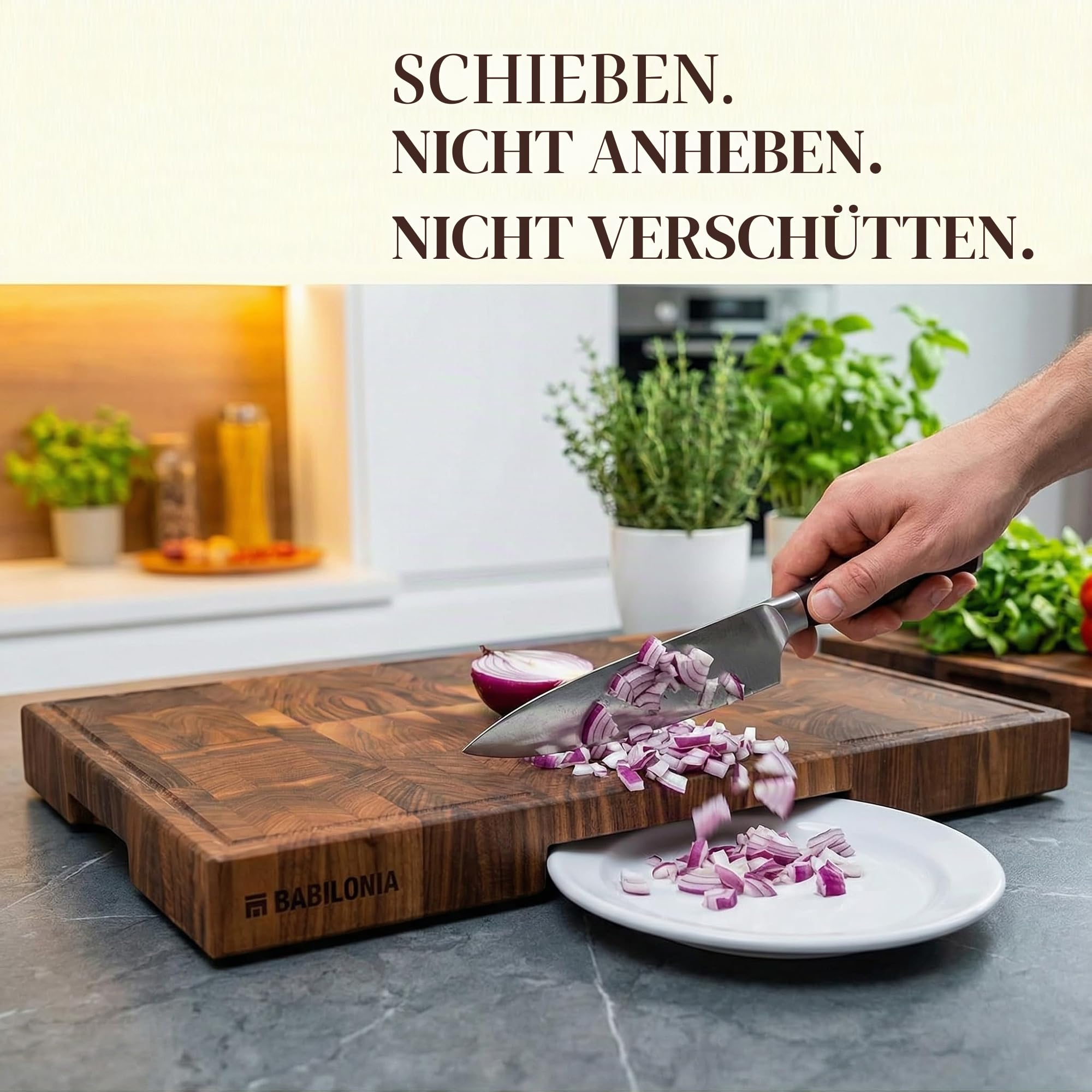 Amerikanisches Schneidebrett aus schwarzem Walnussholz (extra dick, 4,3 cm), Premium-Qualität und professioneller Metzgerblock, robustes Schneidebrett aus Hirnholz (Ölflasche und Teller im
