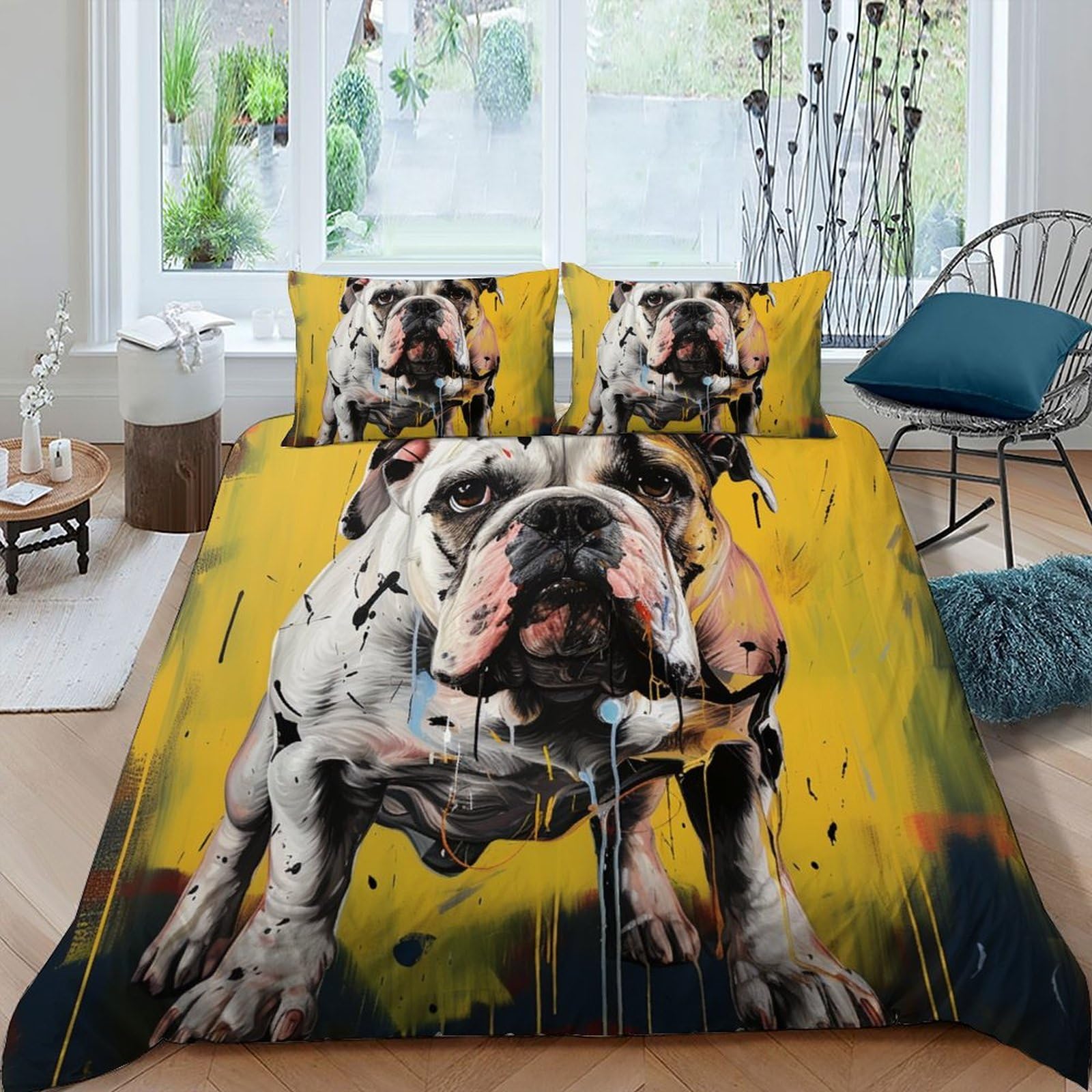 Housse de couette chien king 220x240 cm parure de lit animal 3 pièces
