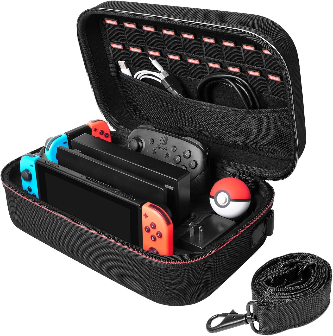 – Deruitu Carrying Case Compatible with Nintendo Switch/Switch OLED Model - Portable Travel All Protective Hard Messenger Bag Soft Lining 18 Games for Switch Accessories (Case with Shoulder Strap)