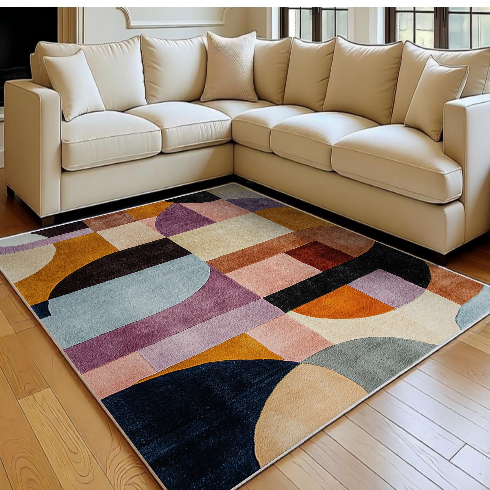 Tappeto Lavabile 160 x 230 cm Modelli geometrici astratti Tappeto Soggiorno Morbido Antiscivolo marrone Pelo Corto per Camera e Sala da Pranzo