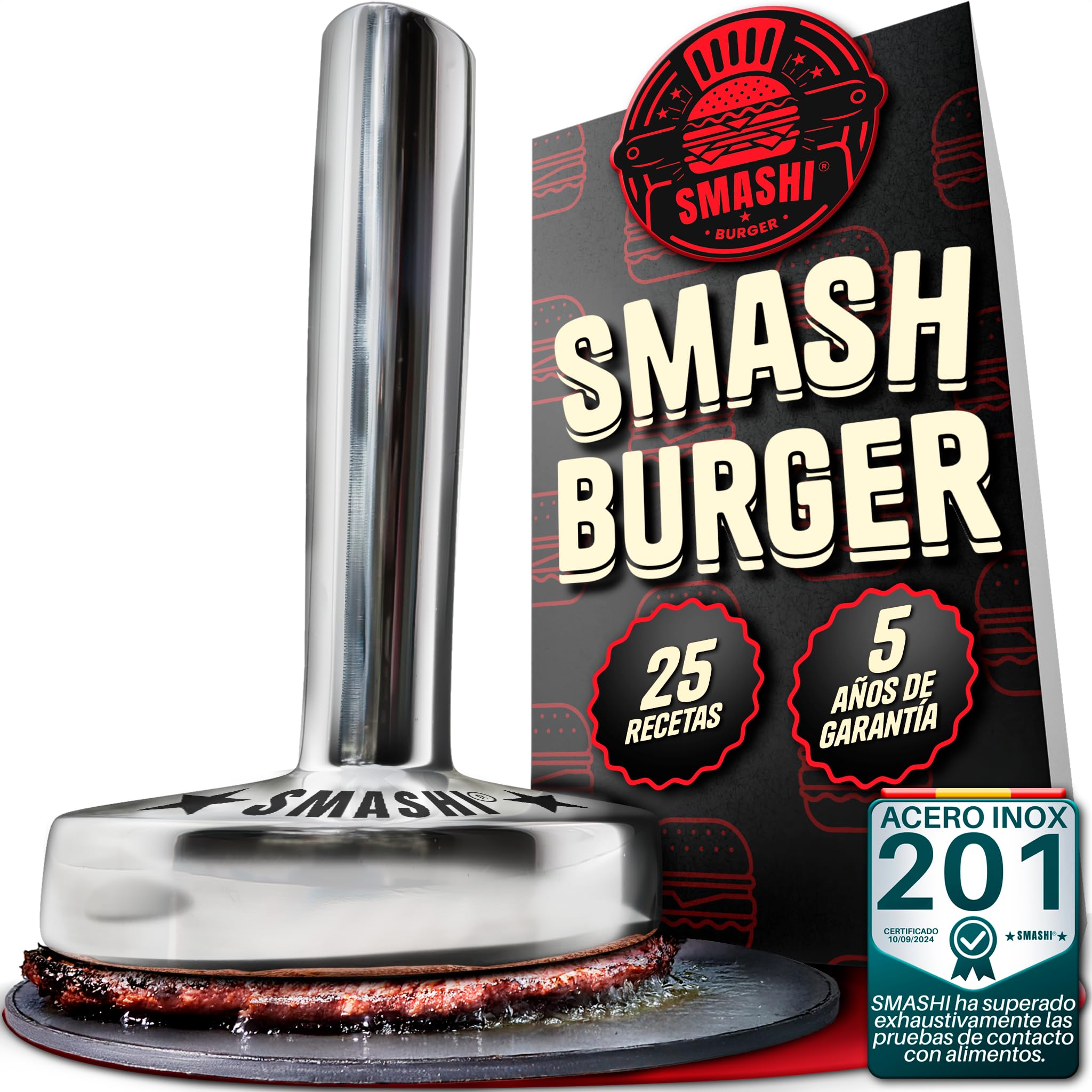 SMASHI Smasher młotek 700 g - 304 ze stali nierdzewnej do hamburgerów, profesjonalna prasa do hamburgerów do Smash Burger | Precyzyjny zestaw Smash Burger