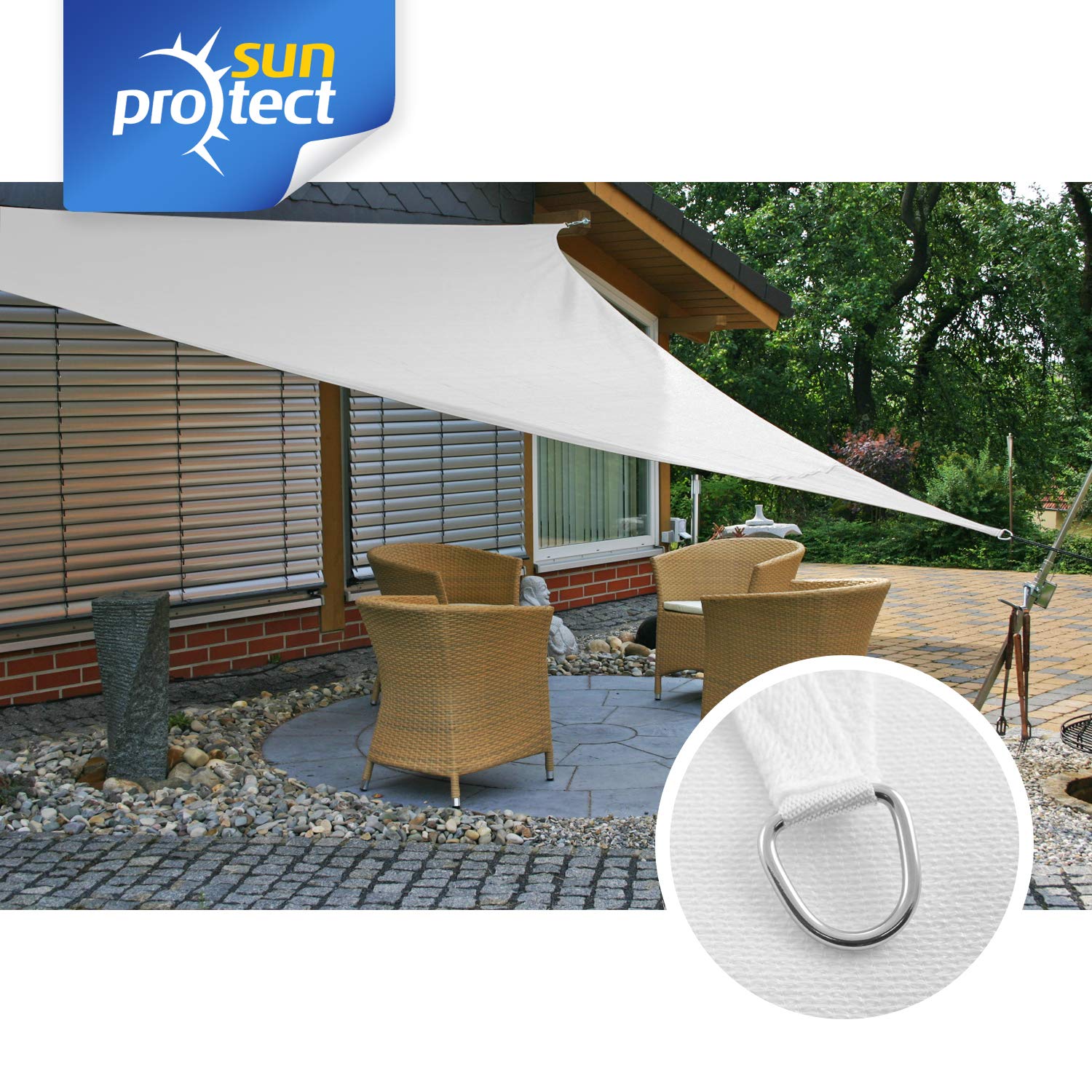 sunprotect 83285 Professional Sonnensegel, 3,6 x 3,6 x 5 m, 90° Grad Dreieck, Wind- & wasserdurchlässig, weiß