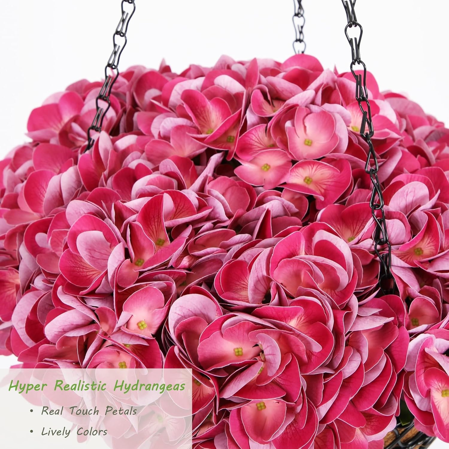 Nafresh 2 Pack Hanging Rose Red Hydrangea Artificial Flowers with 11in Basket, Outdoor Faux Hydrangea Flowers, Real Touch Fake Hanging Flowers for Front Porch Patio Front Door Balcony Garden Decor
