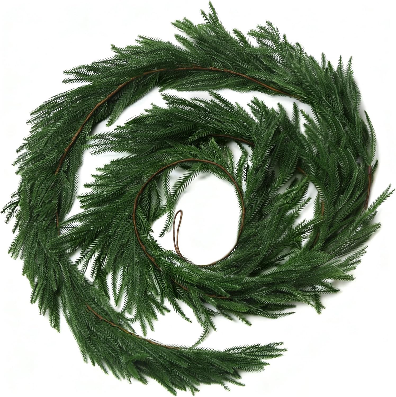 2Pack 6FT Christmas Garland Real Touch Norfolk Pine Garlands,Realistic Greenery Garland for Mantle,Fireplace,Stairs,Table,Door,Porch,Deluxe Green Garland for Indoor Outdoor Winter Holiday Xmas Decor