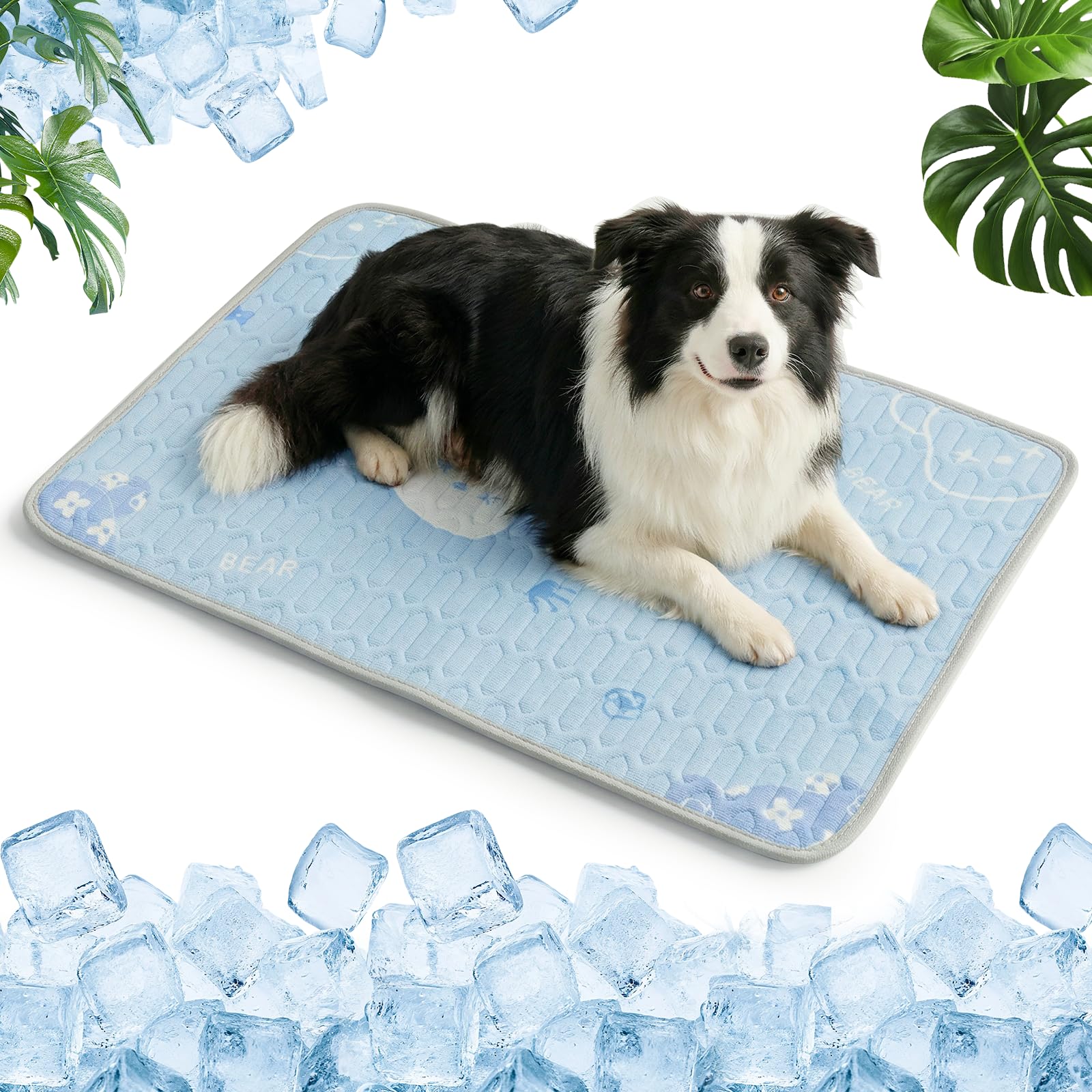 Qoosea Alfombra Refrescante para Perro y Gato, Seda de Hielo Manta Refrigerante para Animales No Tóxicas Pet Cooling Mat, Alfombrilla de Refrigeración Esterilla de Dormir Suave - 50 * 70CM