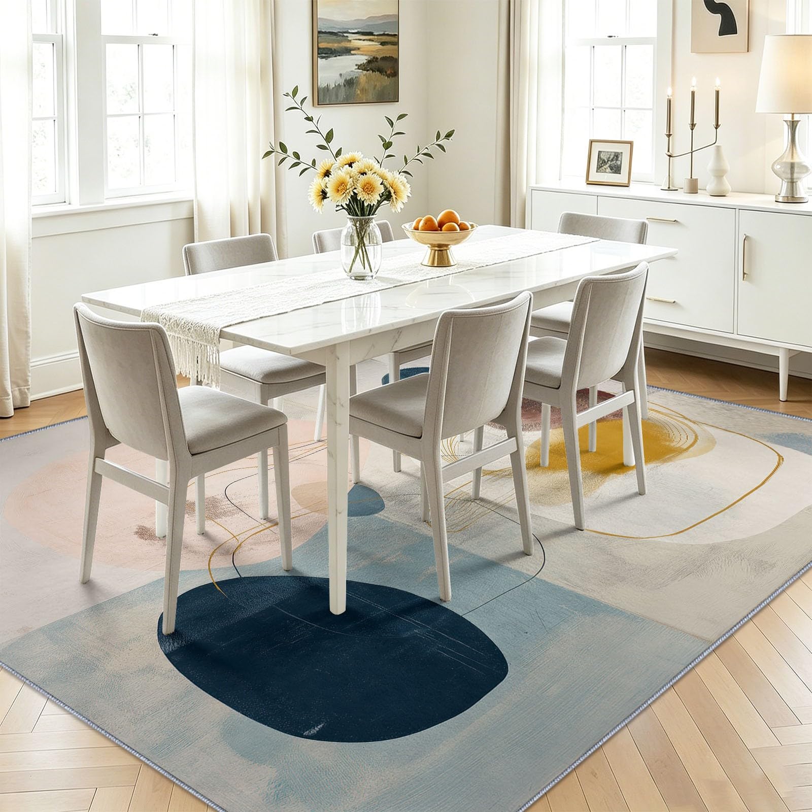 Lavable Tapis Salon 90 x 150 cm, Moderne Mode Abstrait Géométrique Tapis Antidérapant Poil Ras pour Chambre d'enfant, Bureau & Ados, Décoration Intérieure Tapis de Sol, Beige-Gris