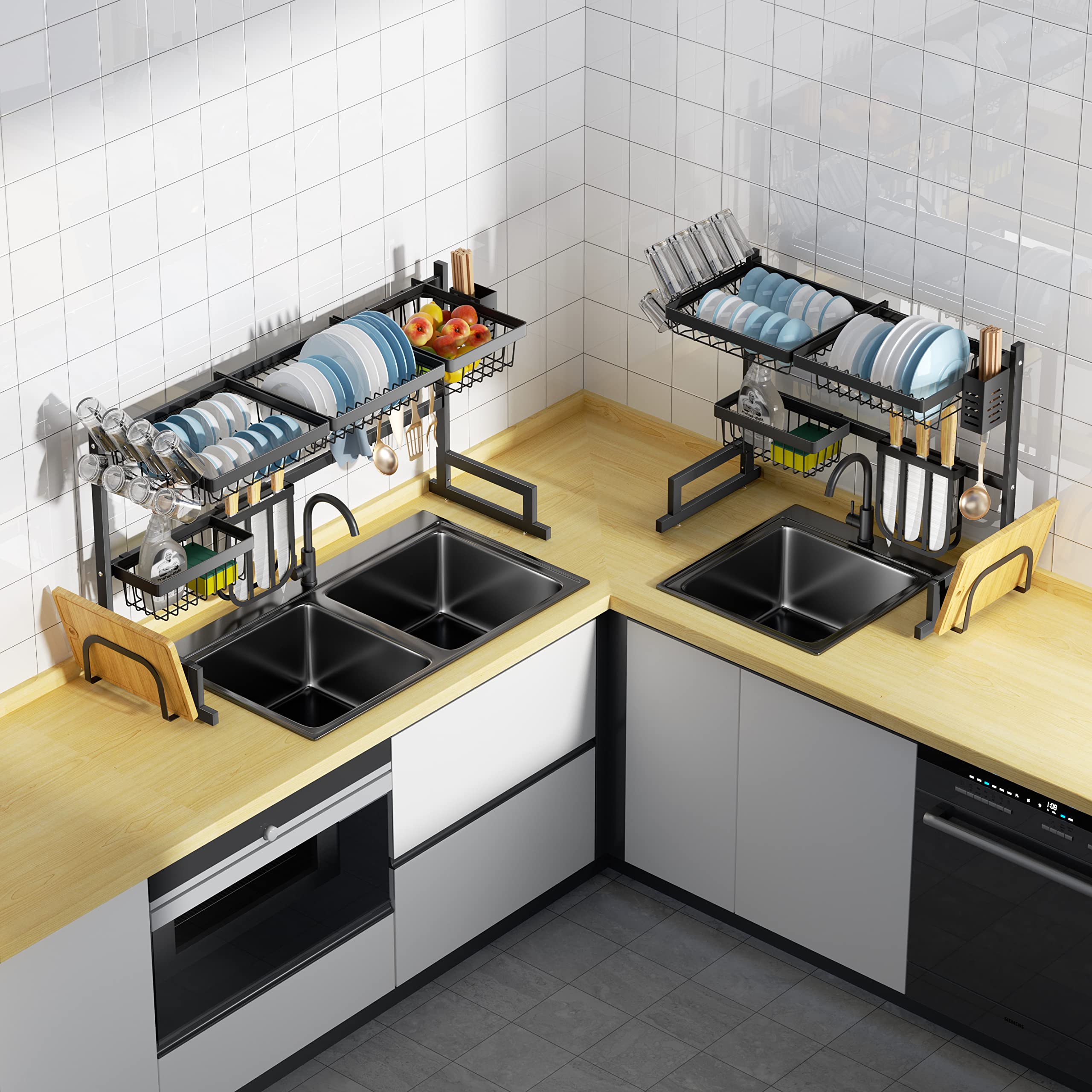 Luchs - Escurreplatos de acero inoxidable, soporte para platos, bandeja para cubiertos, escurreplatos para el fregadero de la cocina, estante para platos, organizador multifuncional para la cocina 65