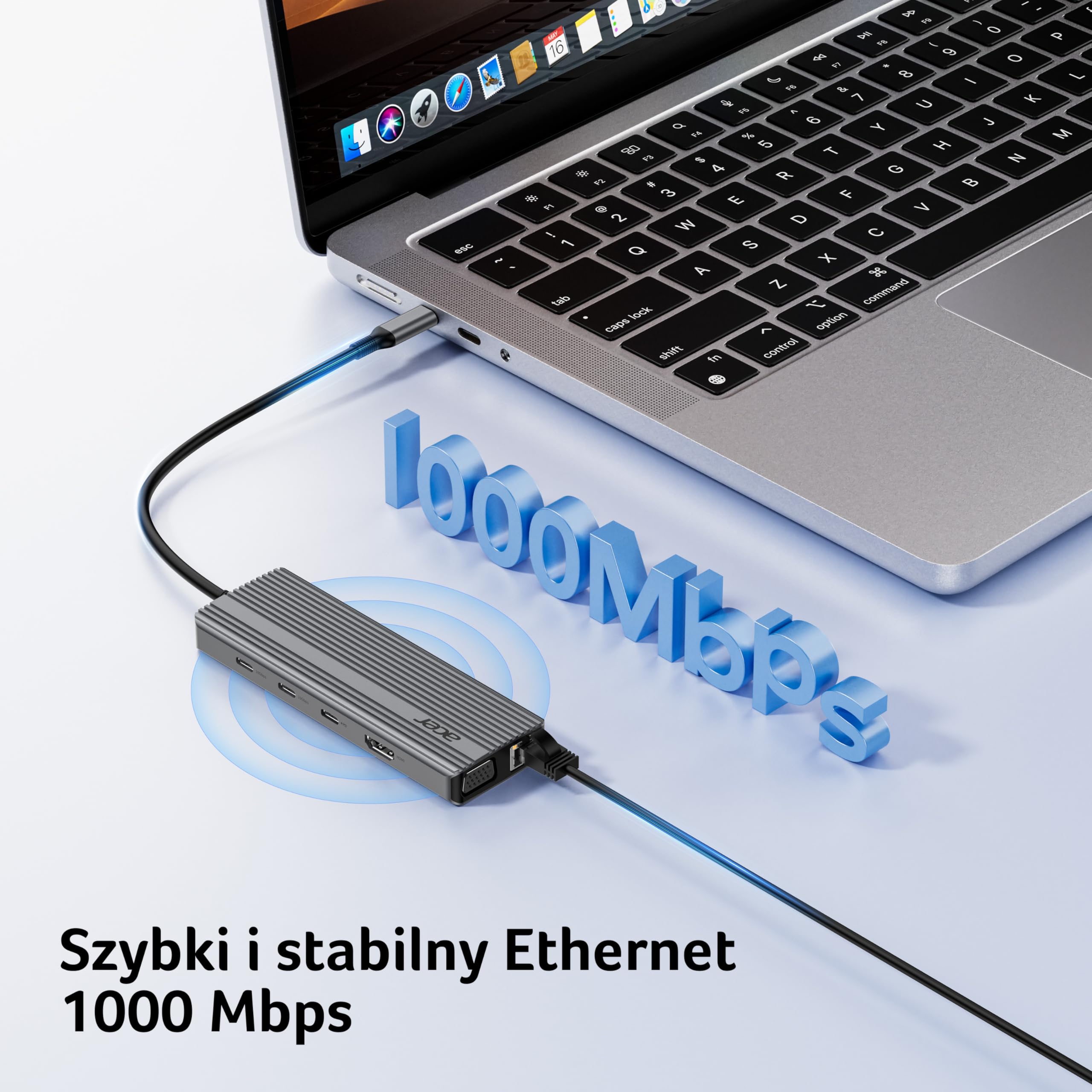 Acer Stacja dokująca USB C 11 w 1 z HDMI 4K@60Hz, 2x10Gbps, Ethernet 1Gbps | HUB USB C z 2×USB C 3.2 i 2×5Gbps USB-A, PD 100W, VGA 1080P, Adapter SD/TF Multiport do Komputera PC i Laptopa (20cm)