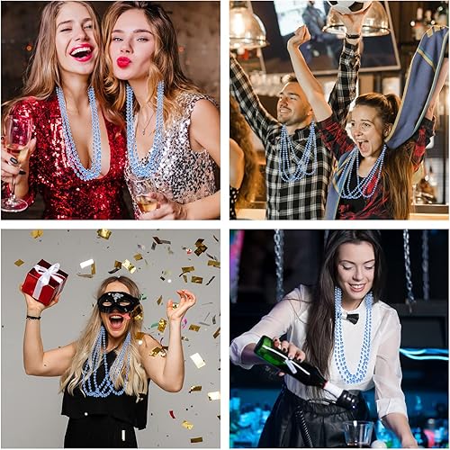 Miniatura 7 de Collares de cuentas azules metálicas de 33 pulgadas y 0.276 in, 15 cuentas de Mardi Gras, collares redondos de cuentas a granel, collar de disfraz