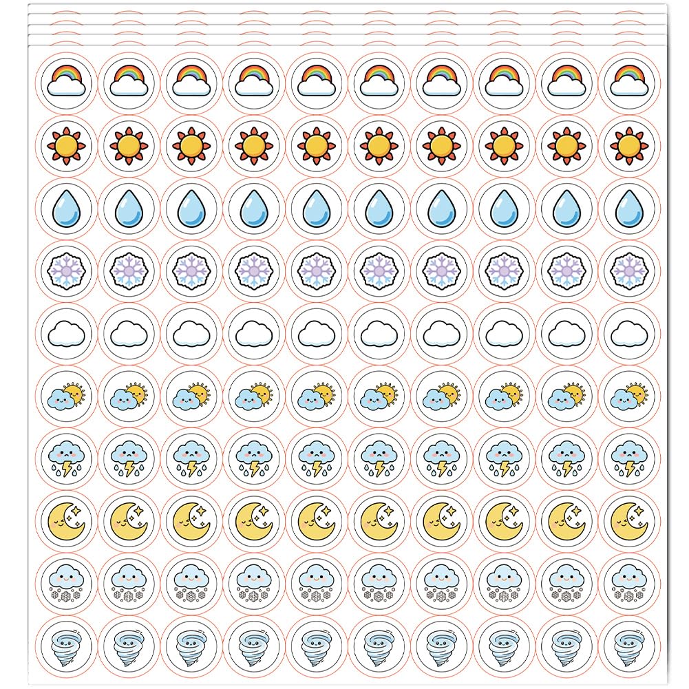 PRESSINART 500Pcs 5 Sheets Weather Planner Stickers Mini Icons 0.5 Inch