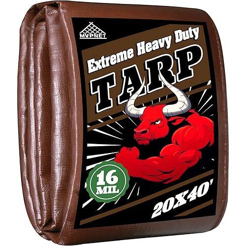 Tarp 20x40ft Heavy Duty Waterproof 16 Mil Tarps,UV-Resistant,Tear-Proof,Black&Brown Multipurpose Tarps,for Outdoor Pool,Camping,Tent,Roof,Garden,Etc -by MVPNET