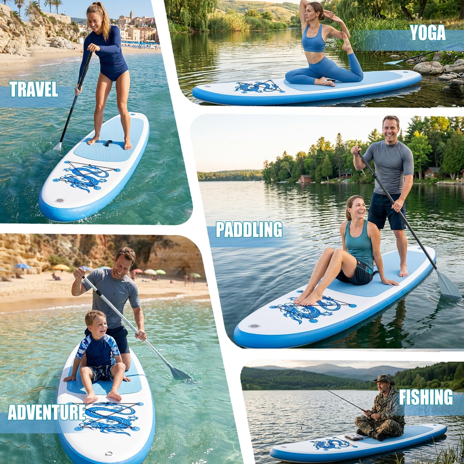 FunWater Aufblasbares Stand Up Padding Board, Ultra-Leicht SUP Board Zubehör: Verstellbares Paddel, Pumpe, Rucksack, Leash, Finnen – Für alle Könnerstufen