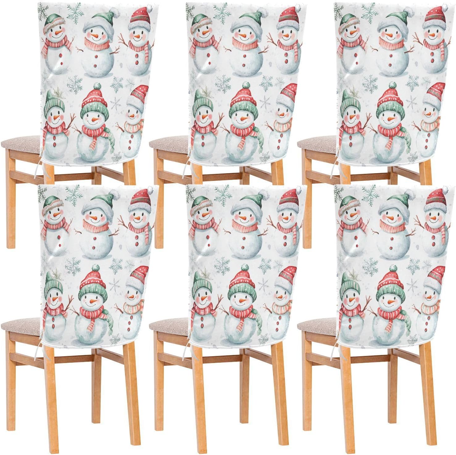MNSRUU Christmas Snowman Chair Back Cover for Dining Room,Christmas Chair Slipcovers Set of 6, Snowman Chair Cover for Kitchen Hotel Holiday Party Decor,905