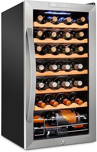 Miniatura 11 de SCHMÉCKÉ Refrigerador de Vino de Doble Zona para 33 Botellas con Cerradura – Gran Bodega de Vino Independiente Para Vino Tinto, Blanco, Champán