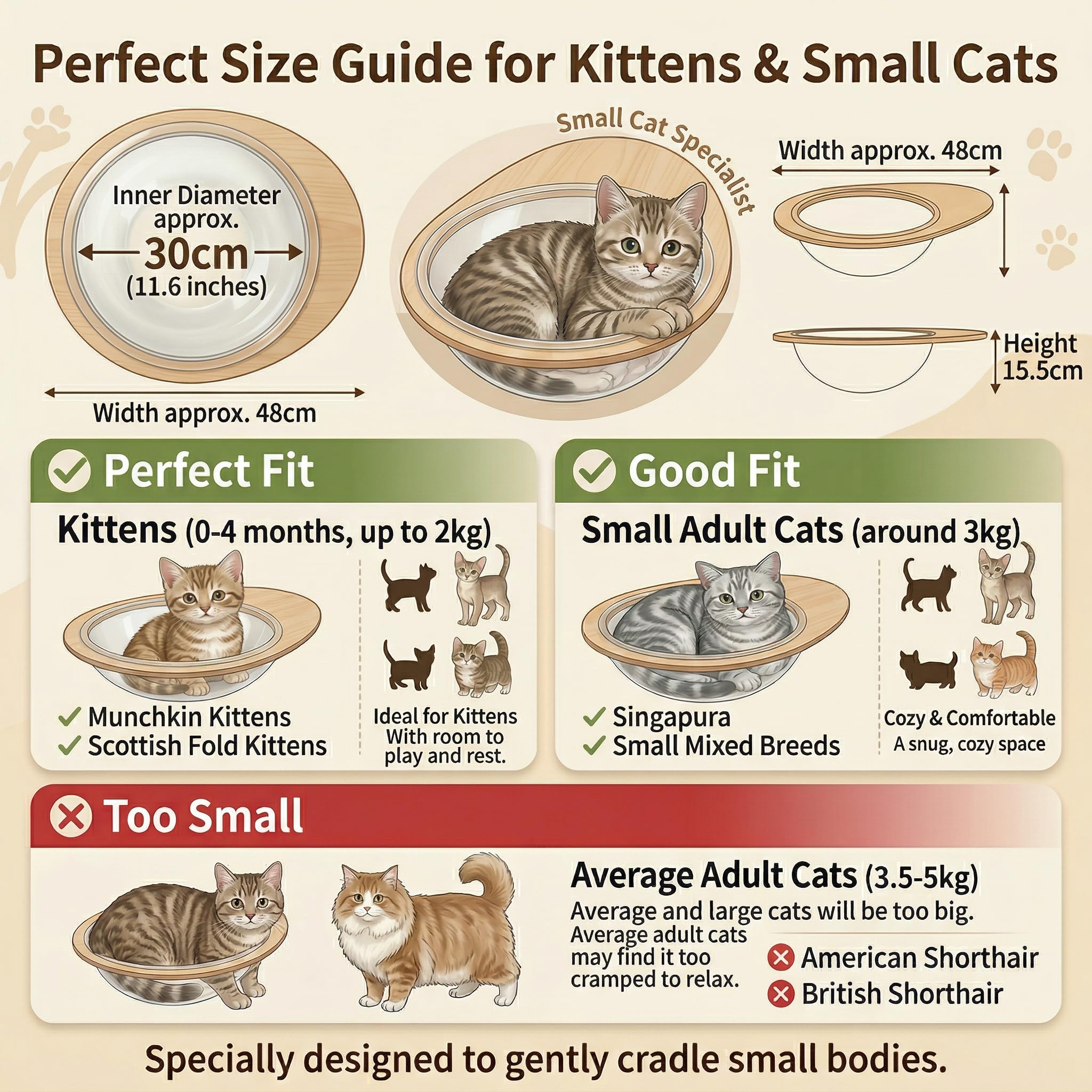 Glaskuppelnest für Katzen-Sitzstange, 30 cm, Katzen-Wandmöbel, Wandregale, transparent, Katzenbett für Indoor-Katzen