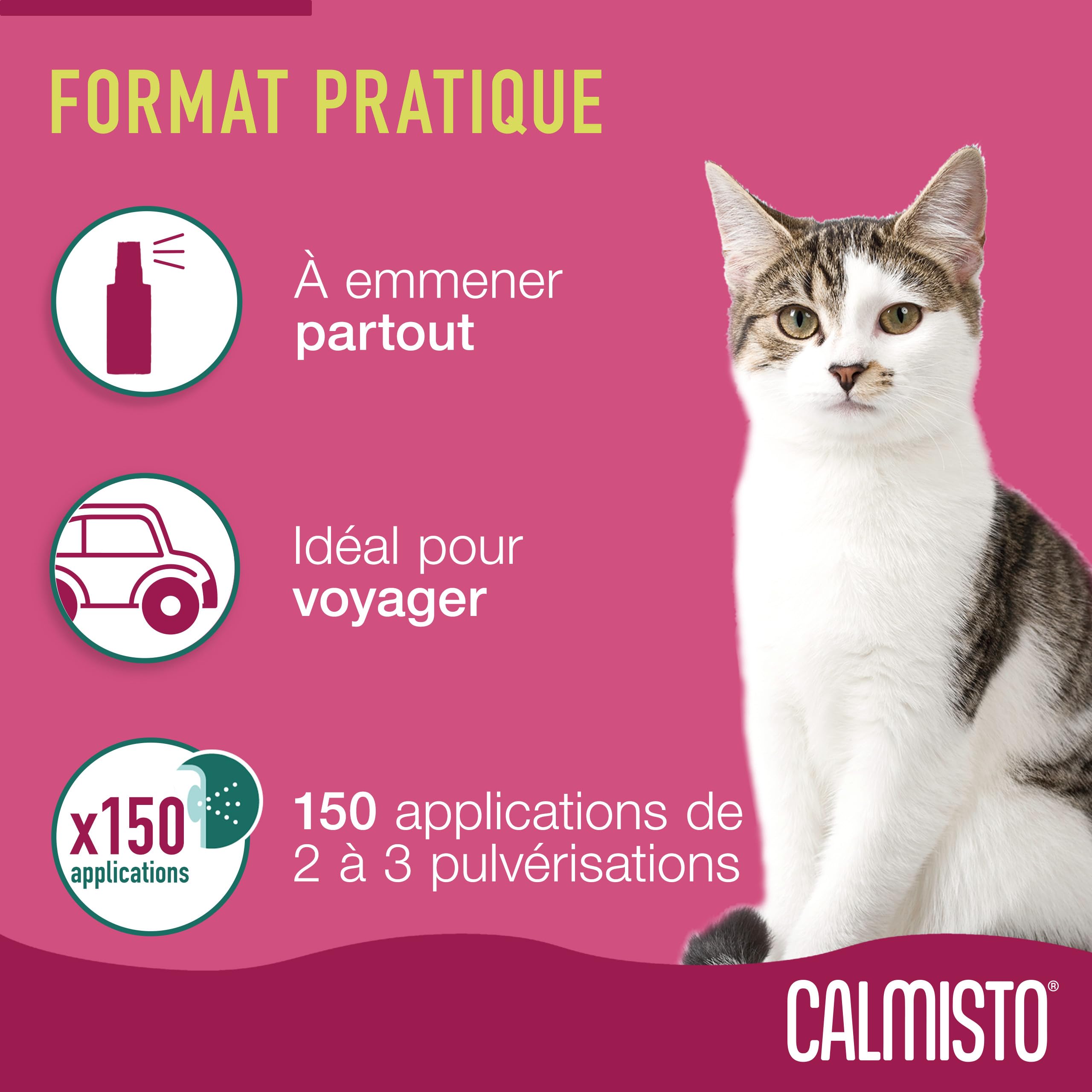Spray Calmisto à l'intéromone de Bien-être pour Chat 75 ML — Spray Anti-Stress pour Chat à Base d'intéromone et de Lavande — Produit Anti Stress Chaton Efficace Pendant 4 Heures