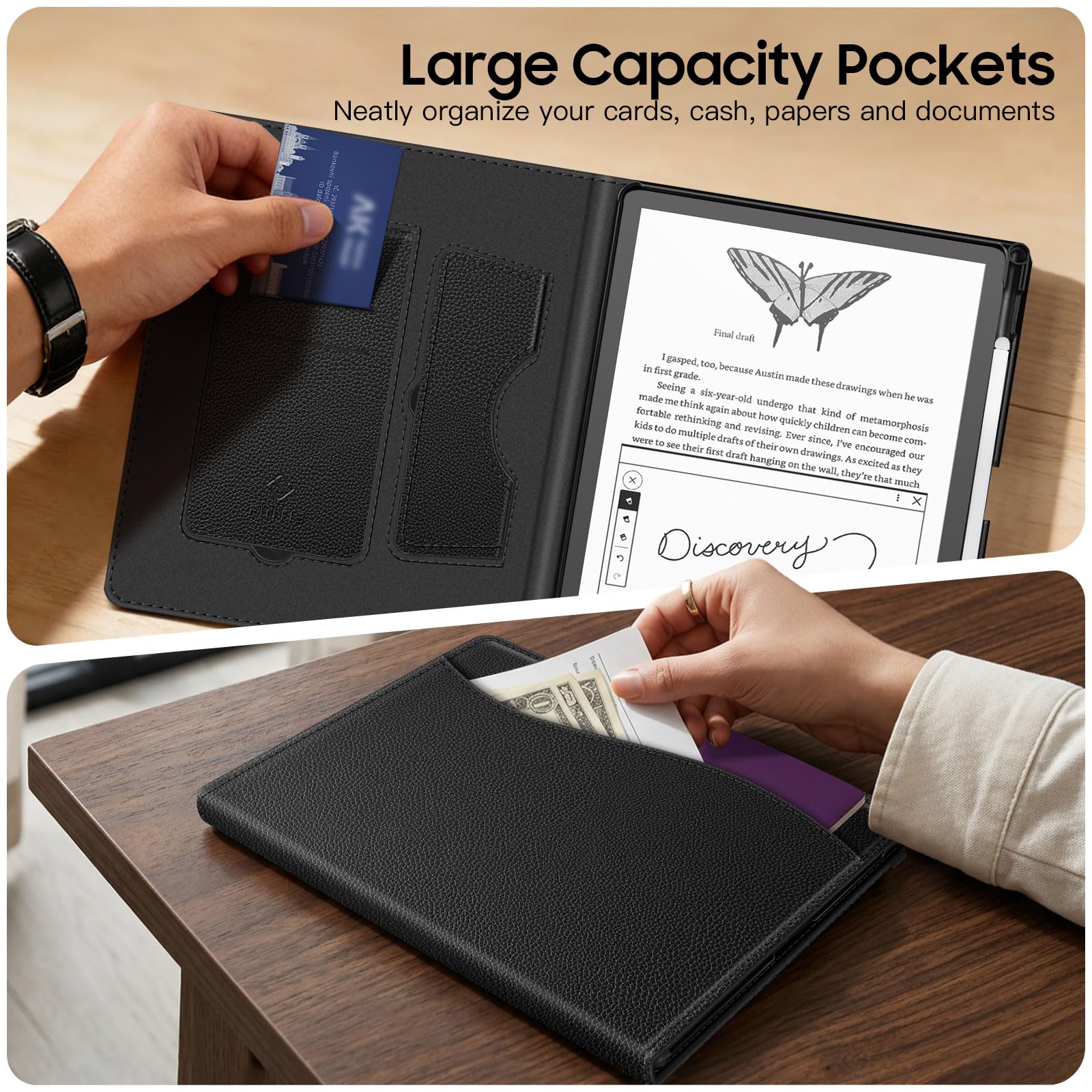 FINTIE Custodia per 11" Kindle Scribe (3ª Generazione, 2025) & Kindle Scribe Colorsoft (1ª Generazion, 2025) - Protettiva Supporto Stand Cover con Slot per schede & Hand Strap, Nero - 4