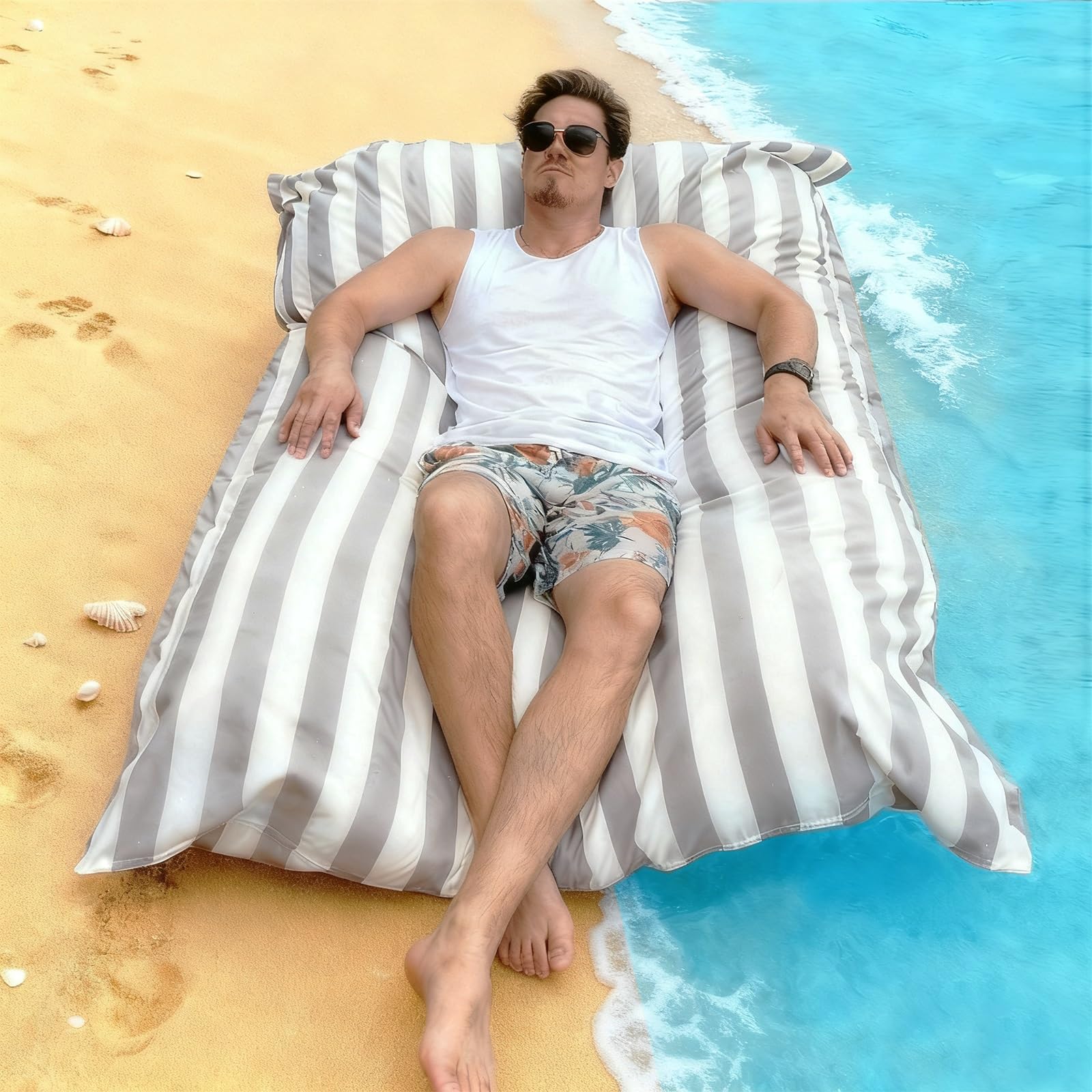 SXBCyan 140x180cm Floating Bean Bag Cover For Swimming Pool With Inner Liner No Filler -Reusable Bean Bag For Swimming- Floating Bean Bags Pouf Cover Home Outdoor Garden Beach Camp(Light grey)