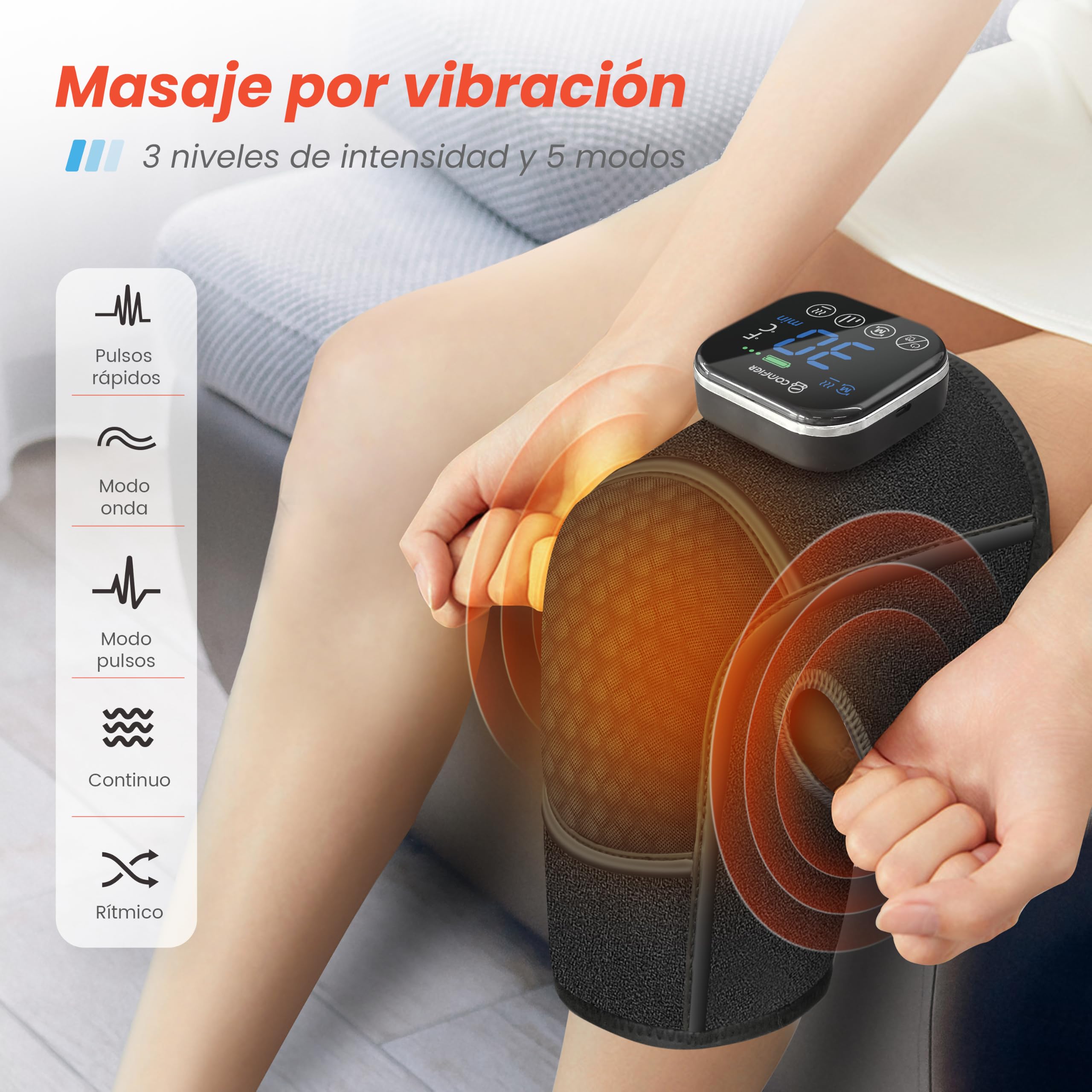COMFIER Masajeador inalámbrico para rodillas, envoltura de rodilla calentada con vibración, 4 niveles de calefacción de grafeno, regalos para mamá papá