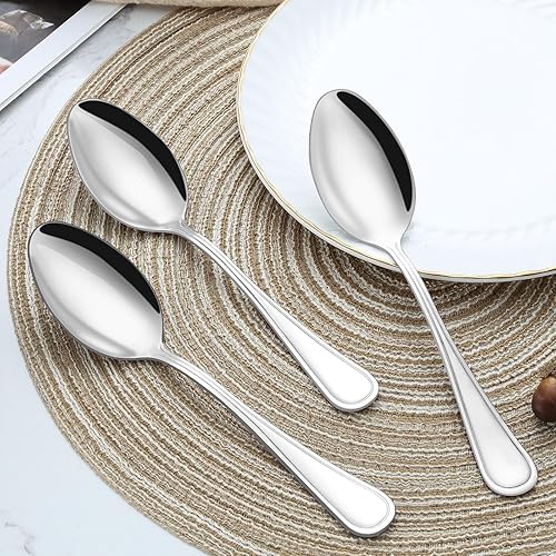 Miniatura 7 de BEWOS Juego de cubiertos de 24 piezas, cucharas de cena de 7.5 pulgadas, acero inoxidable, pulido con espejo, apto para lavavajillas, multiusos