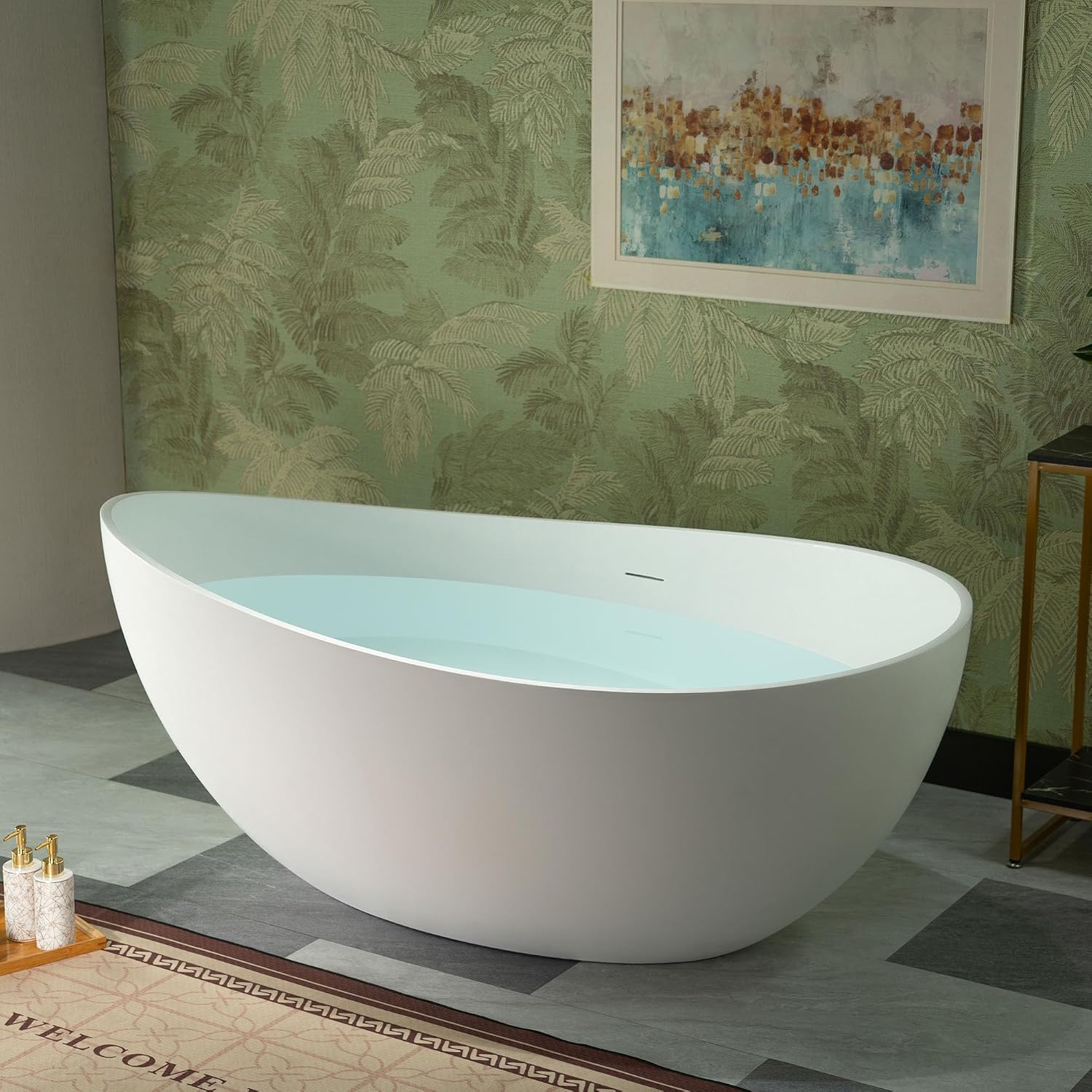 WOODBRIDGE 63" L x 35-3/8" W Luxury Contemporary Solid Surface Stone Resin Freestanding Bathtub in Matte White