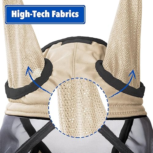 Vista 60 de Harrison Howard CareMaster Pro - Máscara luminosa para mosca de caballo, gran espacio para los ojos, nariz larga con orejas, protección UV para Azul