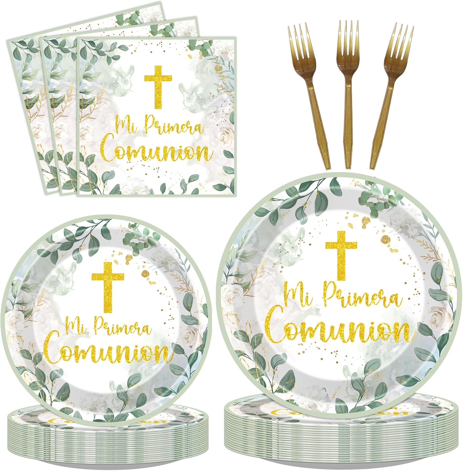Jesus Christmas Party Tableware - Nativity Holy Night Supplies 96 Pcs Paper Plates and Napkins Set for 24 Guests
