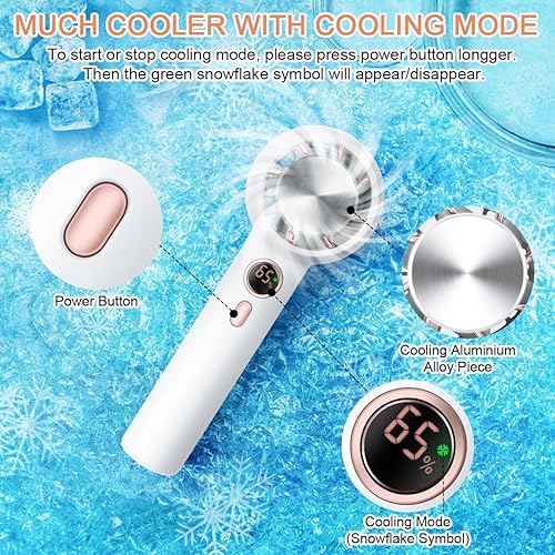 Miniatura 4 de ELZO Ventilador portátil de CA con refrigeración por hielo de 5000 mAh, ventilador de mano 2 en 1, mini ventilador de escritorio de bolsillo Blanco