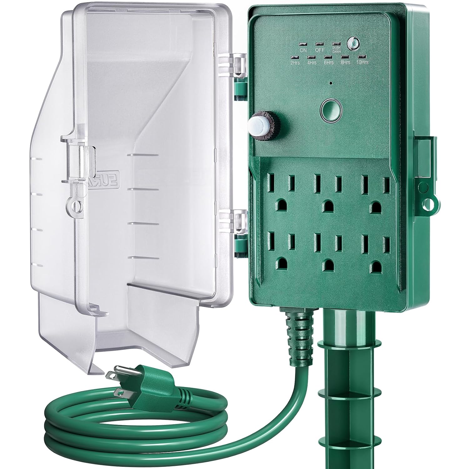 SURAIELEC Outdoor Power Stake Waterproof Dusk to Dawn Light Timer, 6 Outlet