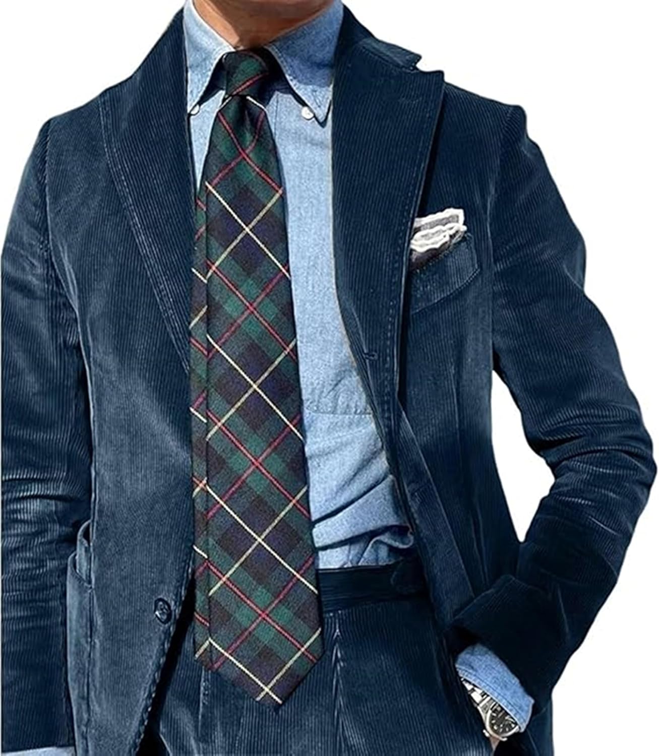 2025 Retro Business Men's Suits 2 Piece Corduroy Tuxedo Prom Jacket Slim Fit Suit Set Formal Wedding Male Wear