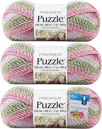 Premier Yarns - Paquete de 3 madejas de 7 onzas con marcadores Bella's Crafts Stitch (doble holandés)