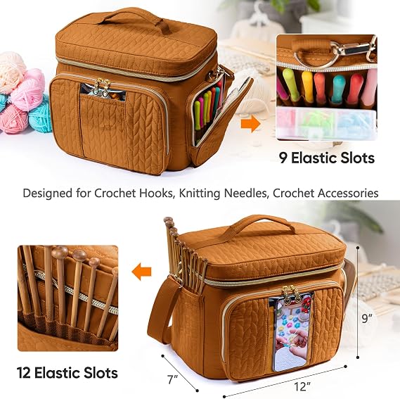 MYBAGZING Crochet Bag Organizer, Yarn Storage Project Bag Crochet &Knitting