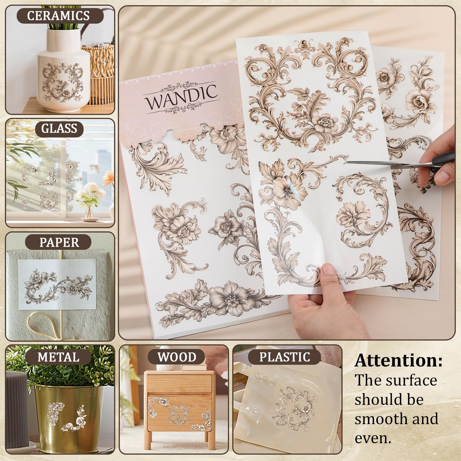 Peacoblue Lot De 3 Décalcomanies De Transfert à Frotter Pour Meubles, Loisirs Créatifs