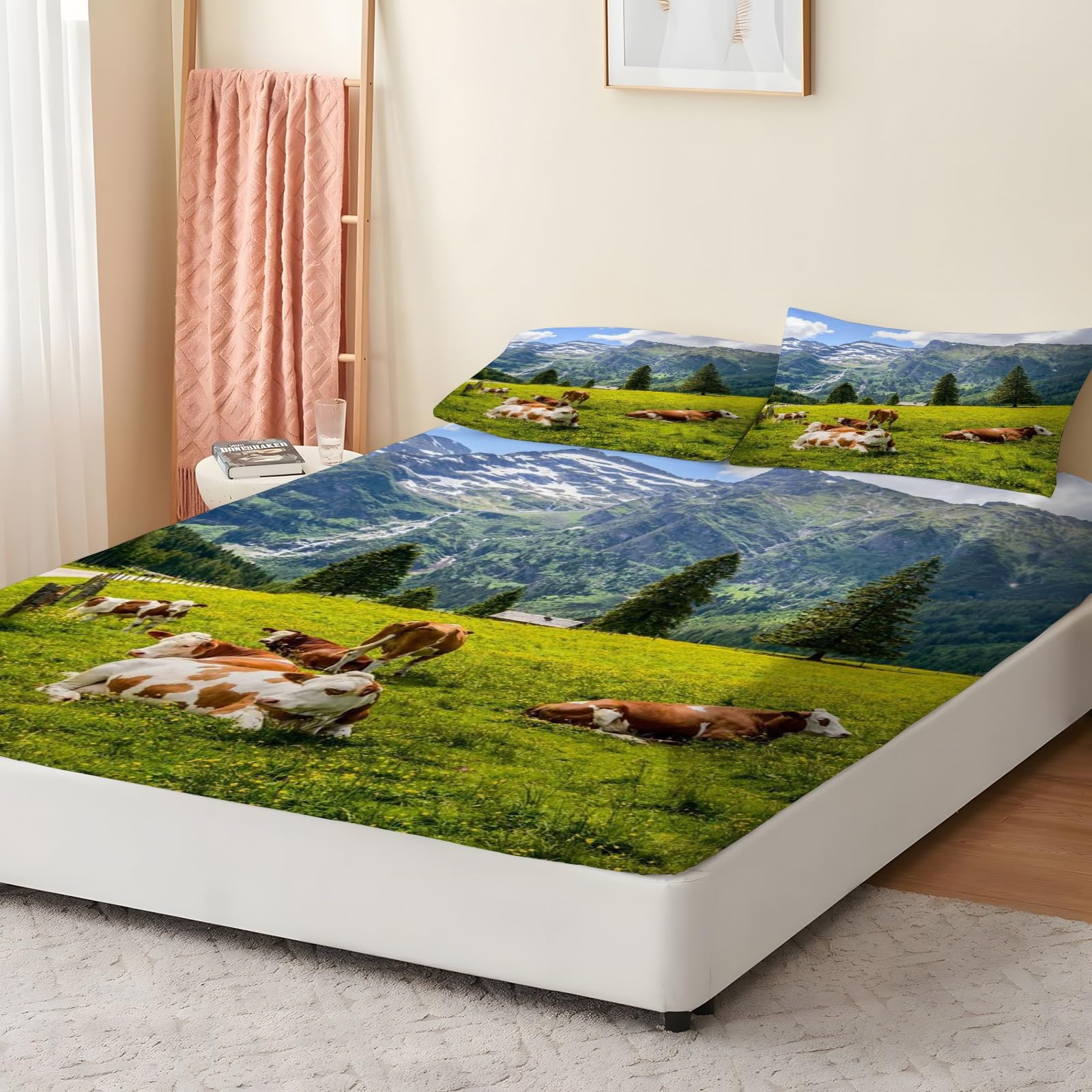 Regulowana pościel z gumką Jeleń Sika Sawanna 160x200 Animal Pościel dla zwierząt, miękki wygodny ochraniacz na materac z głęboką kieszenią 30 cm i 2 poszewkami na poduszki