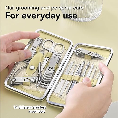 Miniatura 2 de H&S Juego de manicura  Kit de pedicura y manicura para mujeres y hombres  14 piezas  Cortauñas de acero inoxidable y removedor de cutículas