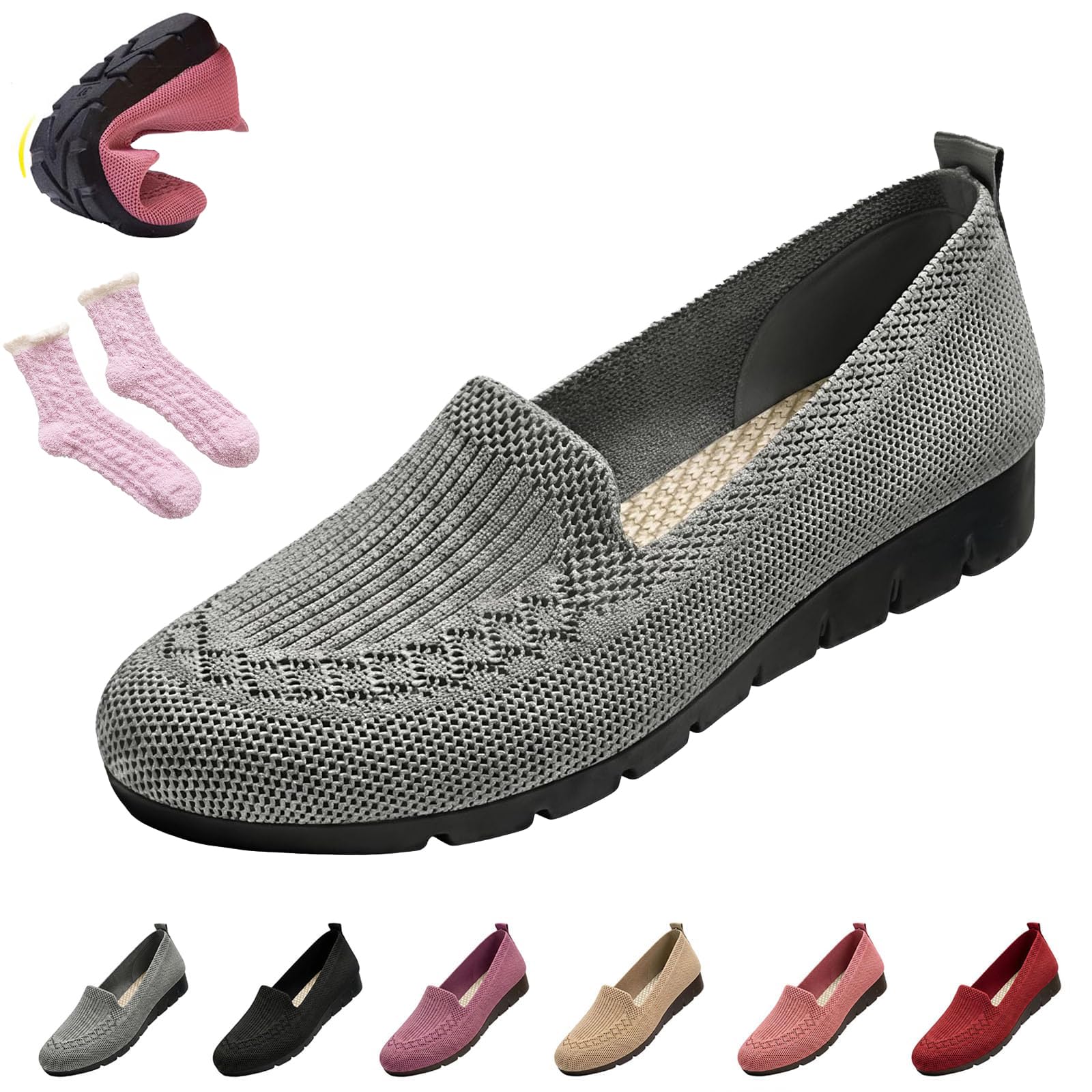 Women's Orthopedic Loafers Slip On Walking Shoes - Breathable Knit Mesh & Non-Slip Soft Sole, Lightweight Arch Support Comfort Flats for Work Travel — view 14