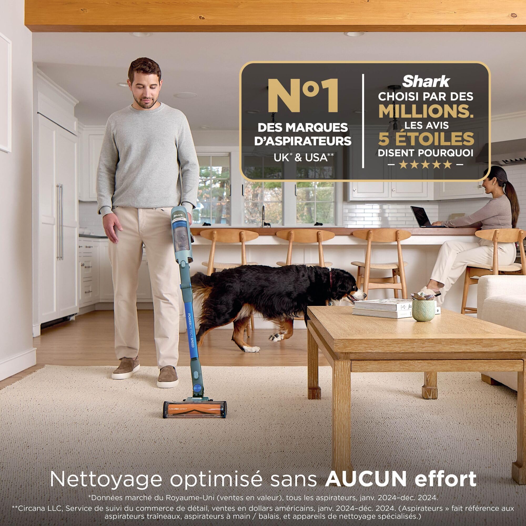 Shark PowerDetect Speed, Aspirateur Balai sans Fil, 60min IA1243FR | Nettoyage en arrière, Filtration anti-allergène HEPA, Jusqu’à 60 min d’autonomie, support mural et suceur plat, Sauge givrée
