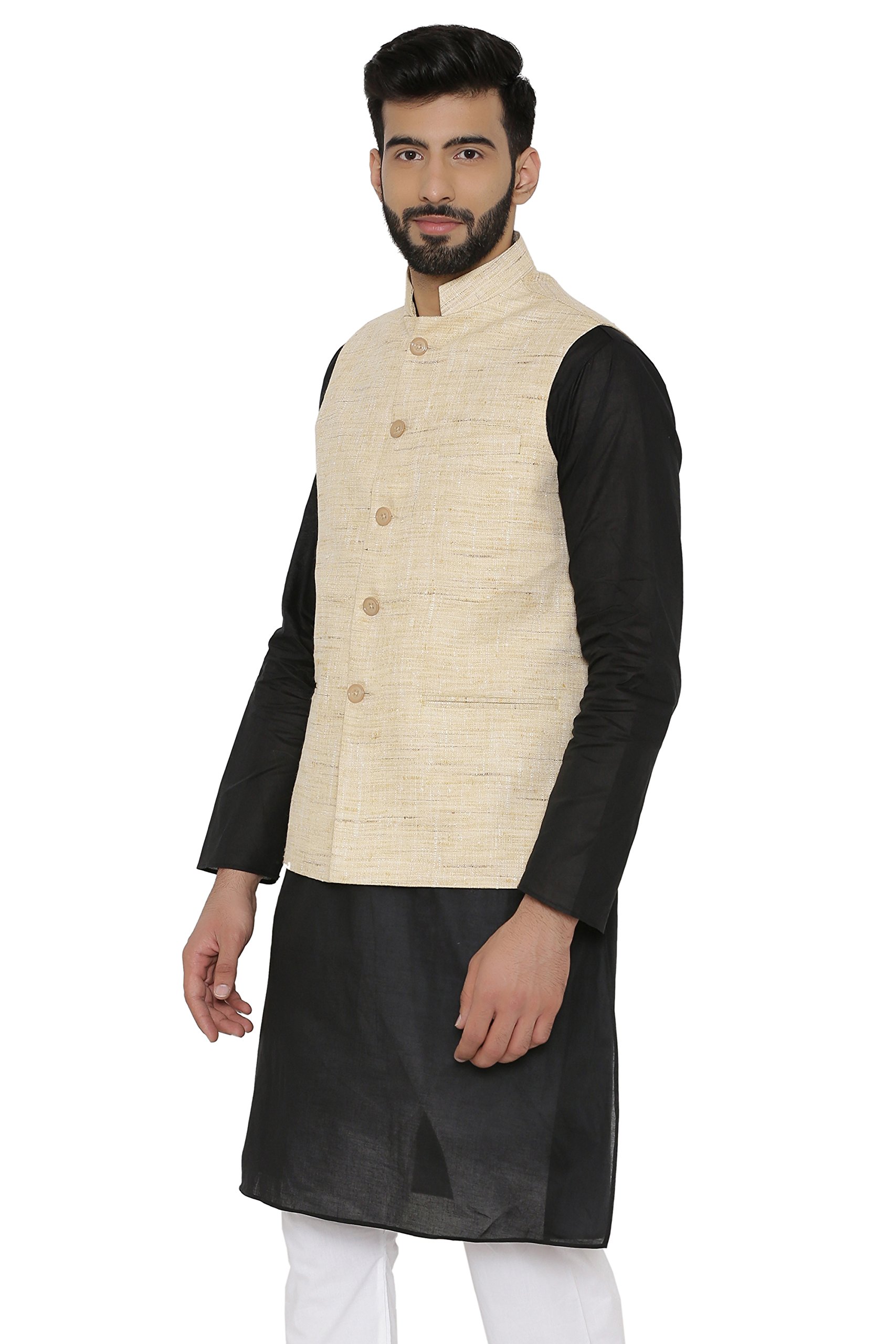 WINTAGE Men's Pista Tailored Fit Party/Festive Indian Nehru Jacket Vest Waistcoat : Beige