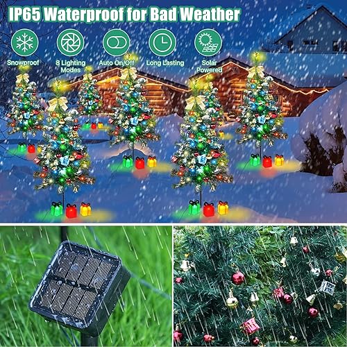 Miniatura 3 de Kordain Mini luz solar para árbol de Navidad, decoración al aire libre, luces solares de árbol de 30 pulgadas con 30 LED, 8 modos intermitentes,