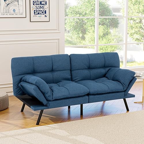 Miniatura 10 de Opoiar Futón, sofá cama convertible, moderno sofá cama de dos plazas, sofá biplaza plegable, sofá cama, futón, reposabrazos y respaldo ajustables,