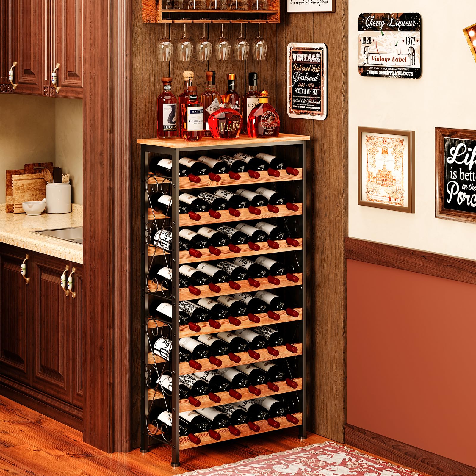 Amazon｜Sonyabecca 48本 ワインラック 自立フロア 木製天板付き 8段
