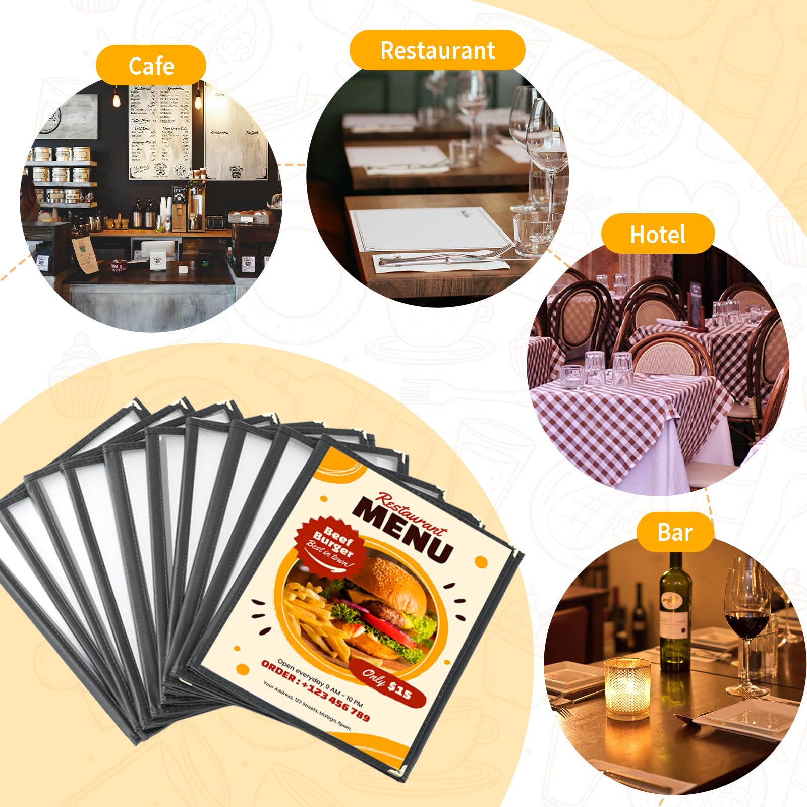 FLKQC Tech - Paquete de 10 fundas para menú de restaurante de 6 vistas para papel de 8 1/2 x 11 pulgadas (3 páginas)