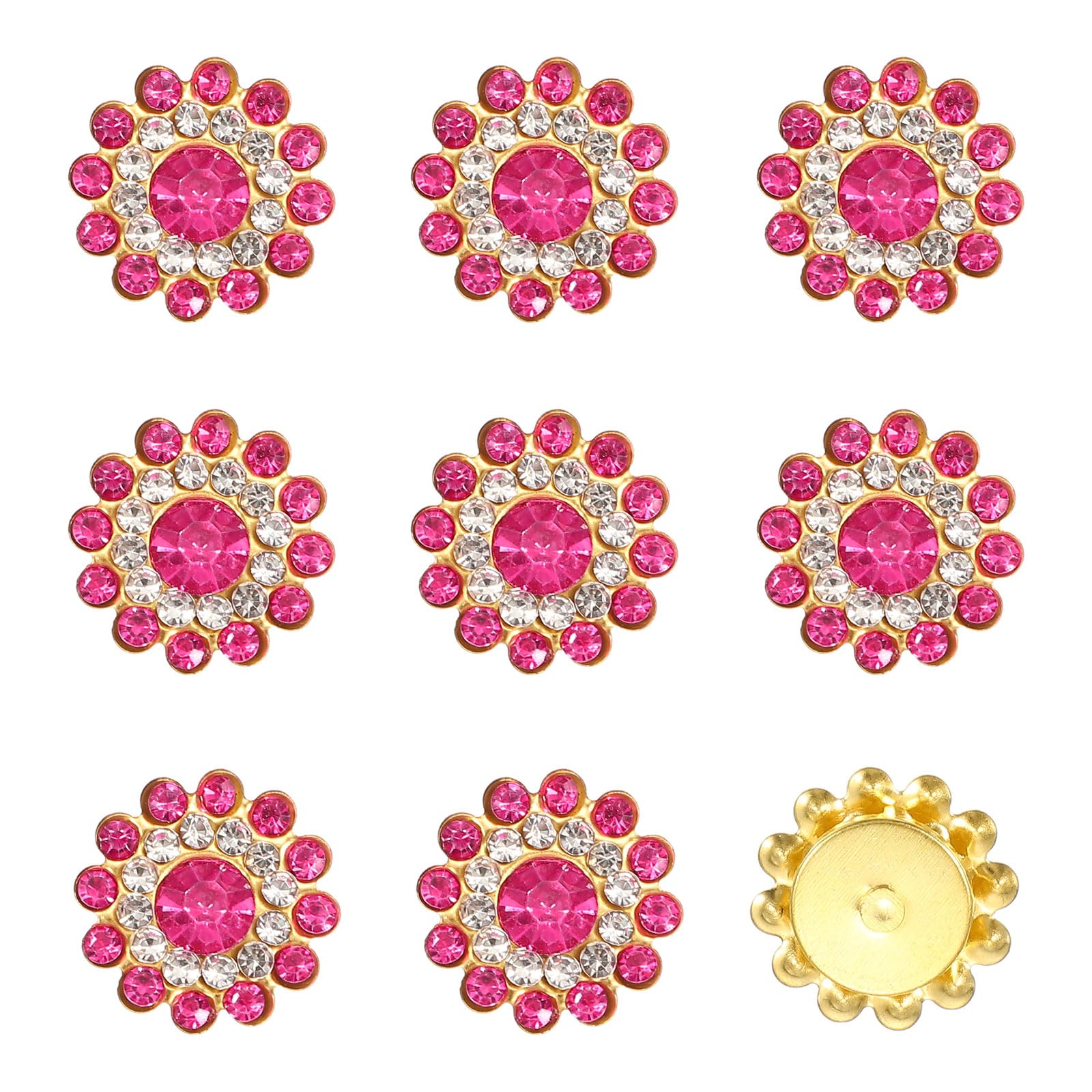 YELARXI 150Pcs 14mm Sew on Flower Rhinestones Crystal Glass Gems, Flatback Claw with Metal Base Crystals for Sewing Clothes Shoes Jewelry Belt Accessories, Rose Red