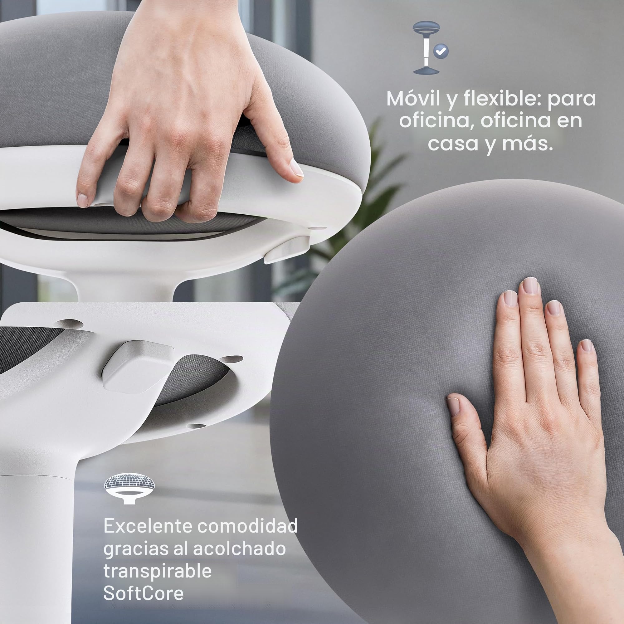 Taburete de oficina Ergonómico [Certificado] Taburete 2 en 1 y taburete de pie taburete ergonómico ajustable en altura blanco para oficina y escritorio - Taburete ondulado + silla de péndulo