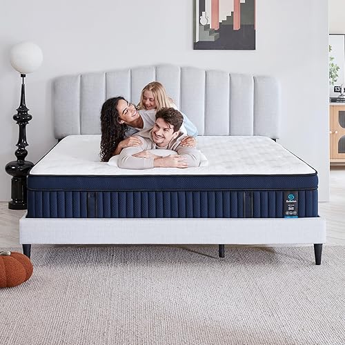 Miniatura 7 de Suiforlun Colchón King de 14 pulgadas con funda de seda de hielo, espuma viscoelástica de gel híbrido Euro Top con bobinas envueltas individualmente