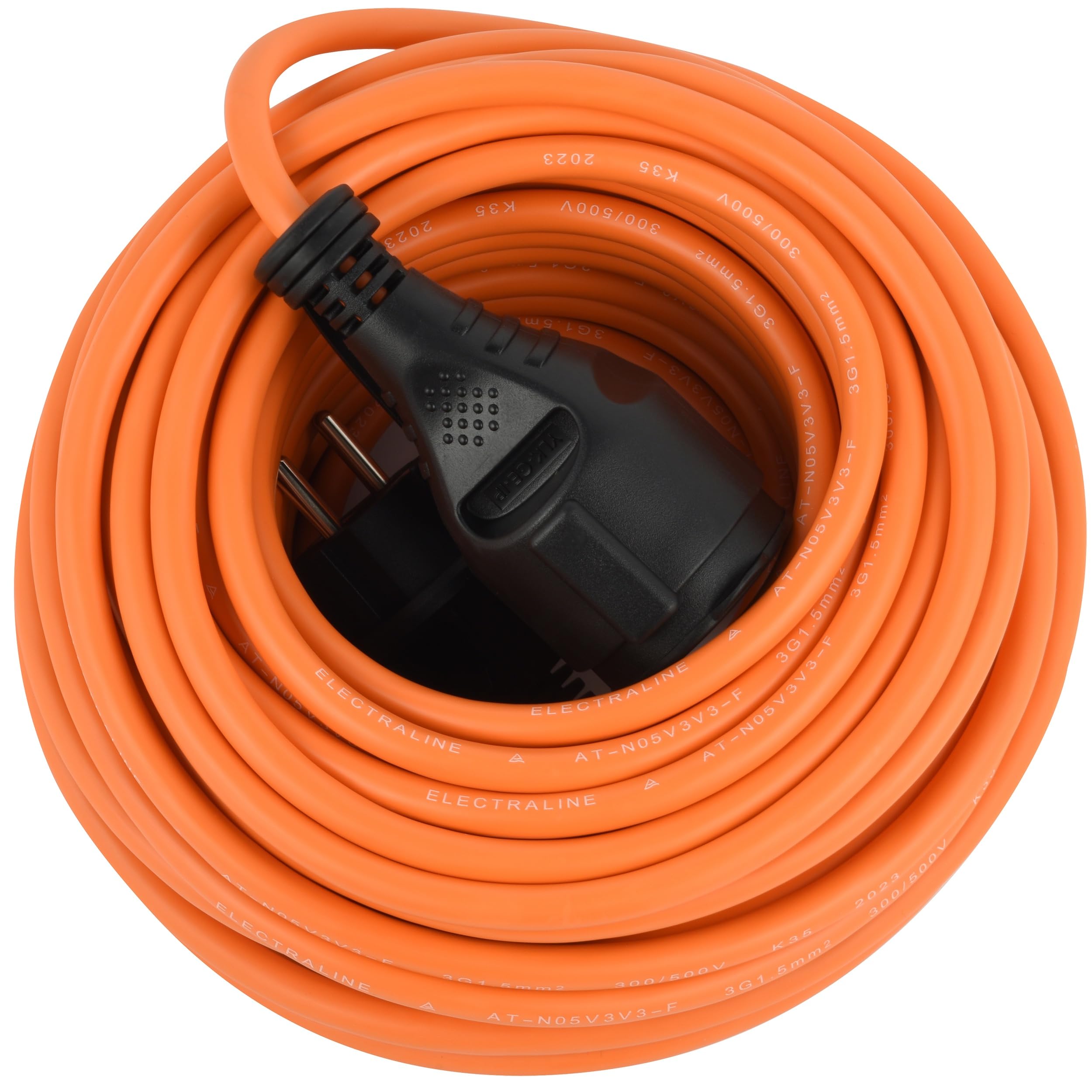 Electraline 01673 Cable de extensión IP44 25 m para exteriores, especial N05V3V3-F 3G1.5, hasta -35 °C, resistente al aceite y a los rayos UV, muy resistente a la abrasión, con tomas de seguridad