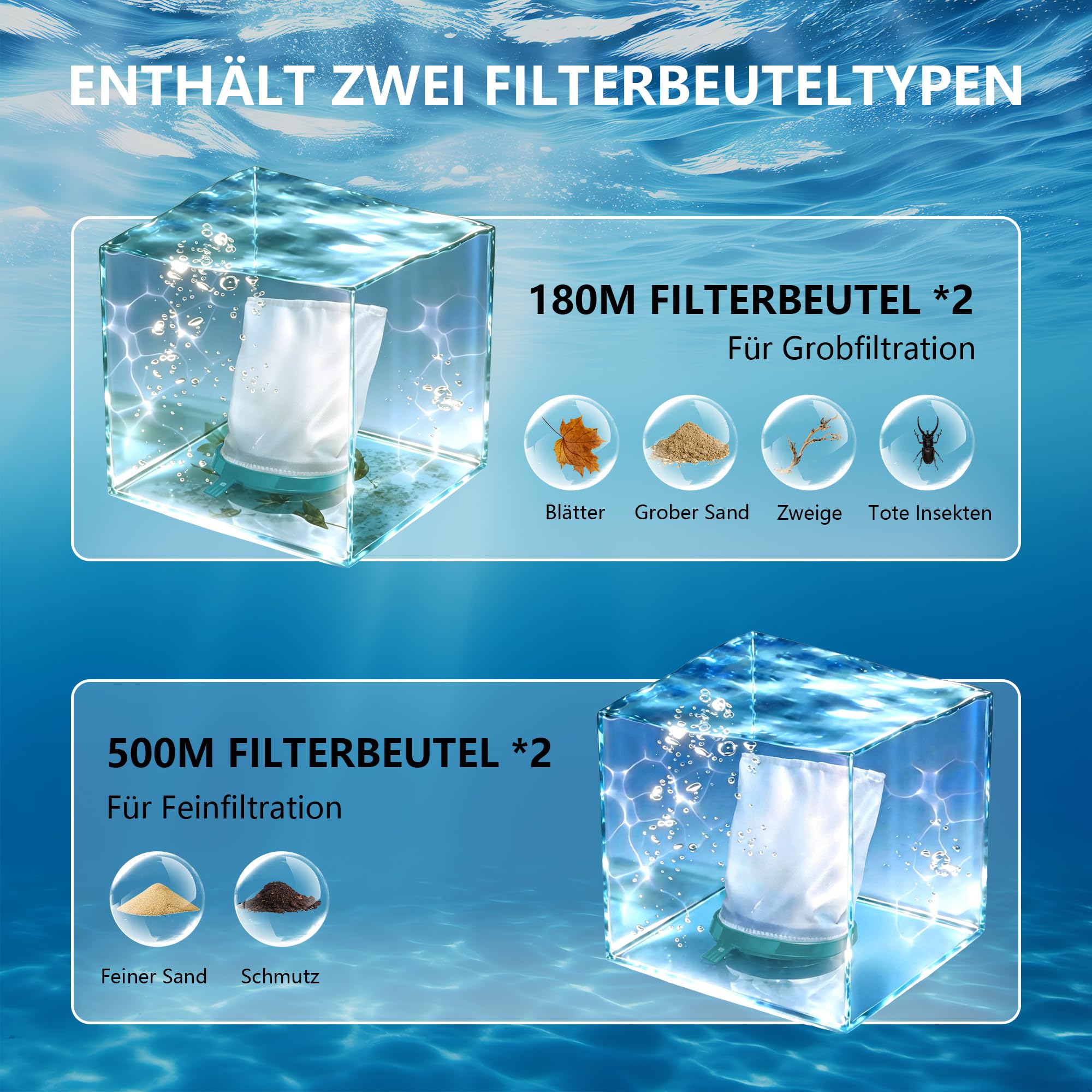 FOTING Poolsauger Akku, Absaugung bis zu 4300L/H, Pool Bodensauger mit Betriebsdauer bis zu 60 Minuten, Poolreiniger mit 4 Filter, Ideal für oberirdische Pools/Spas usw