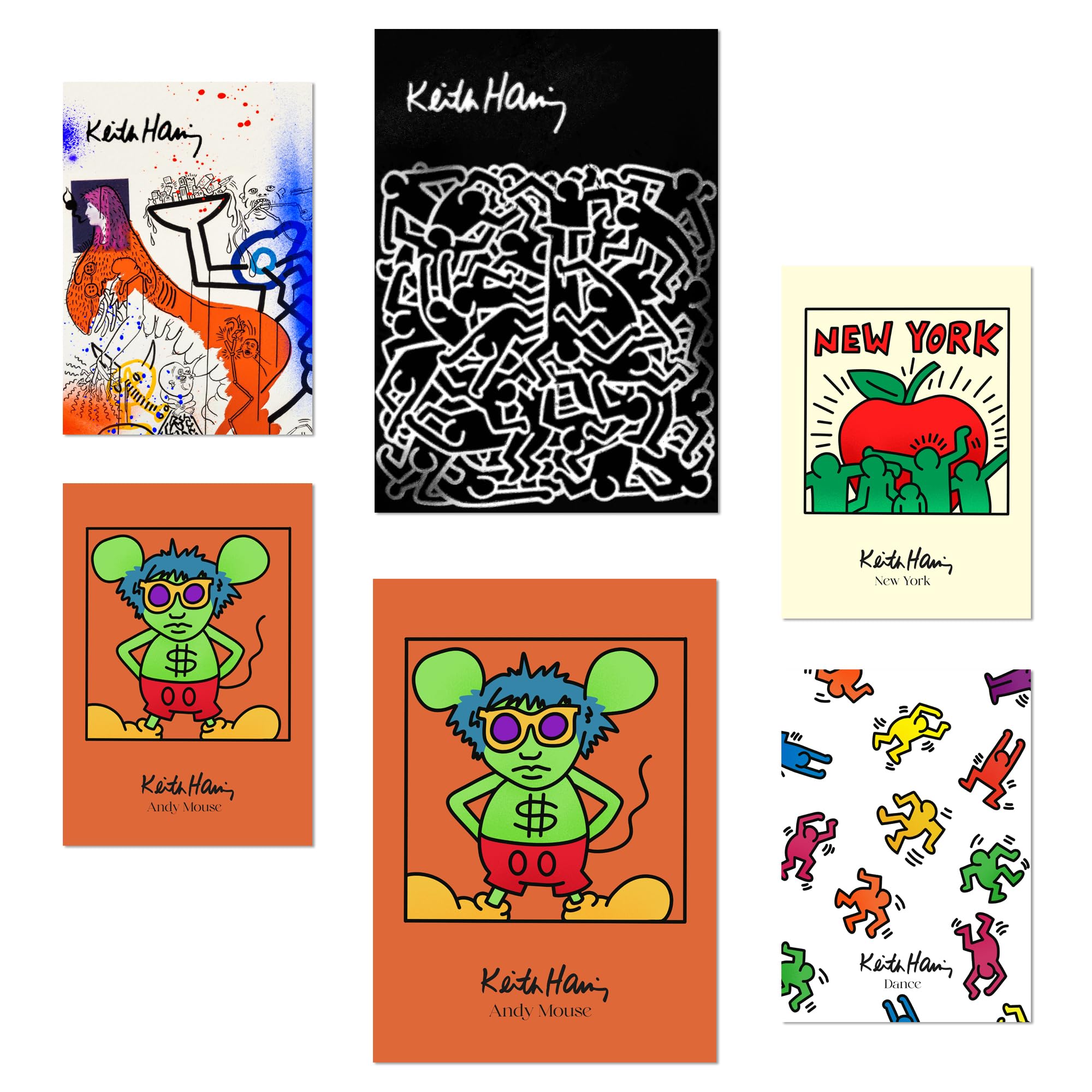 Nacnic Iconic Keith Set Of 6 Haring Pop Art Posters With Design Illustration To Decorate The Walls Of Home. Rooms, Office, Shop A3 & A4 Frameless.