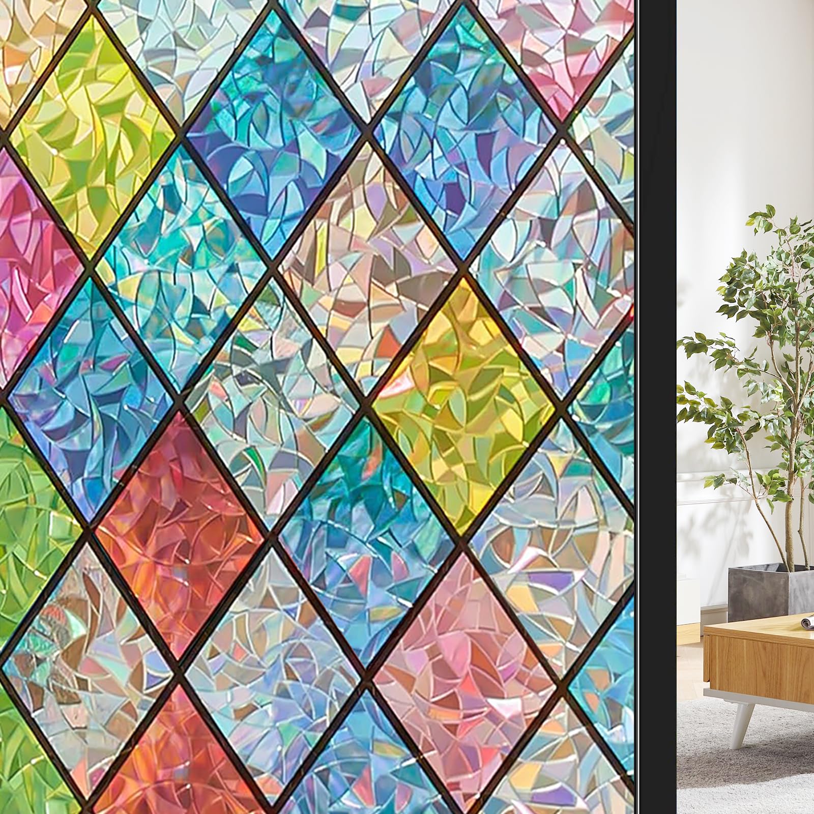 ConCus-T Geometric Lattice Stained Glass Window Film, Colorful, 44.5x200cm โ image 1
